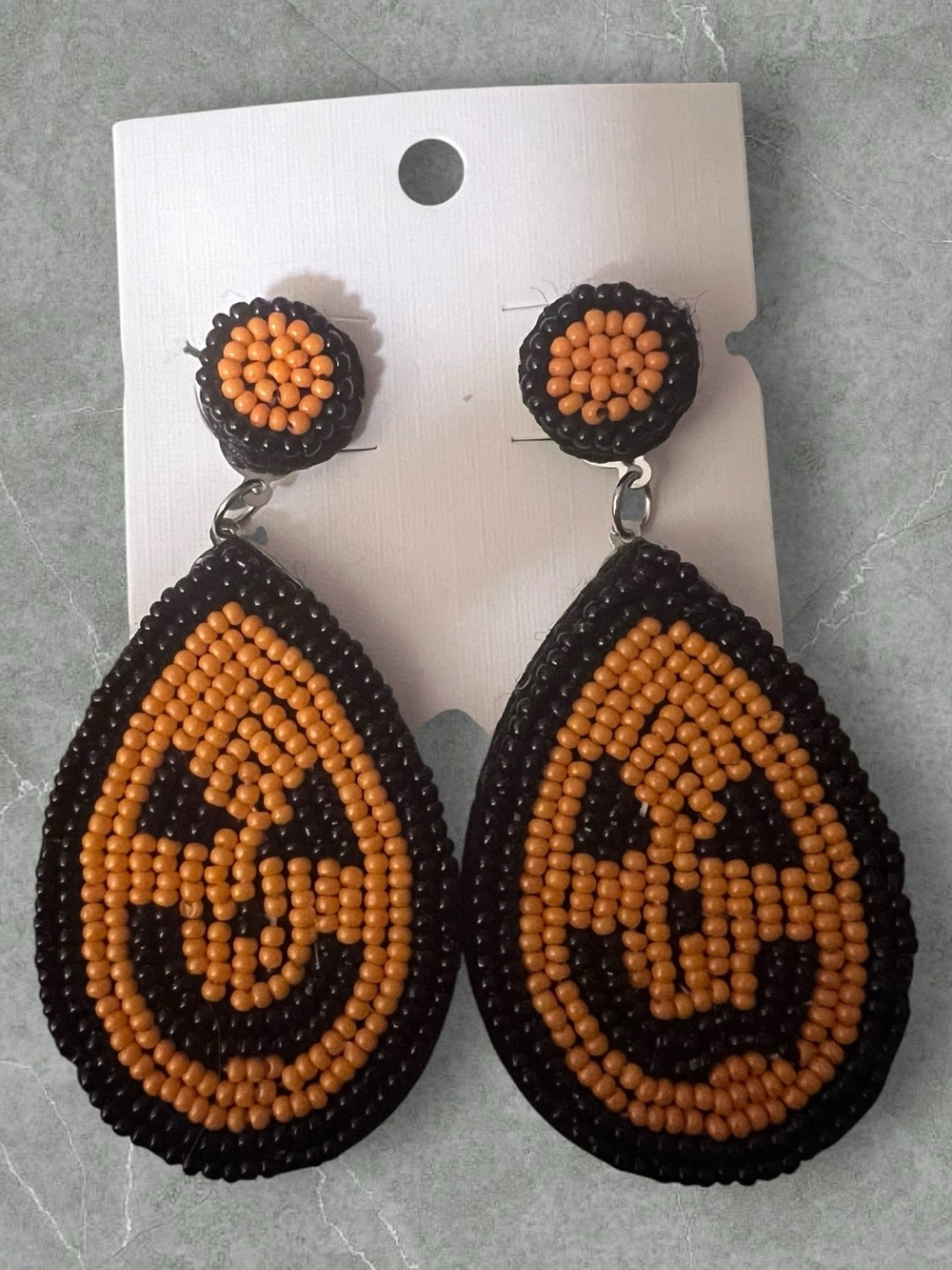 Halloween Pumpkin Beaded Teardrop Dangle Earrings